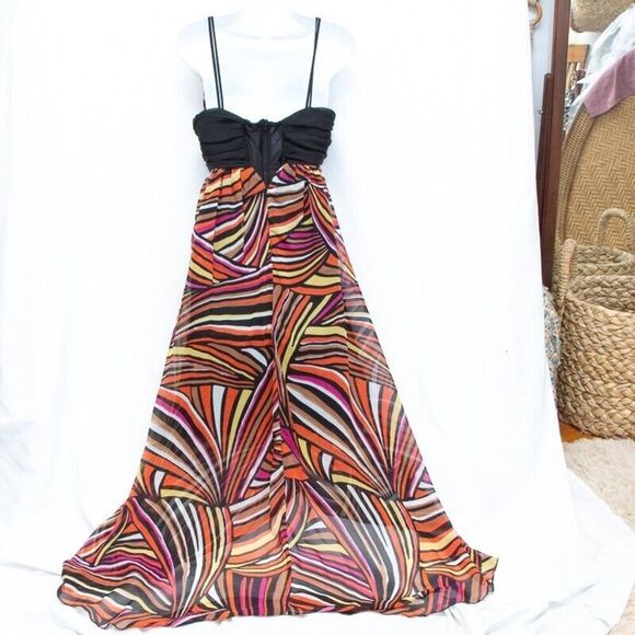 Vgt Y2K Does 70s Colorful Psychedelic Print XOXO Maxi Ring Strappy Dress Size S - Picture 8 of 13